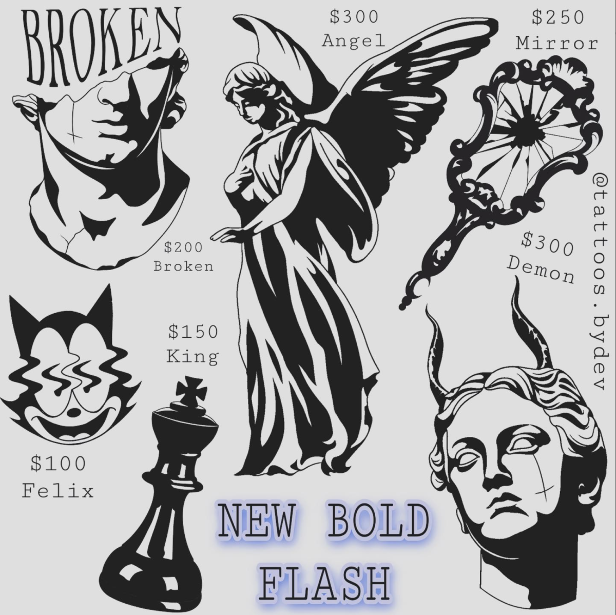 traditional black and grey tattoo flash