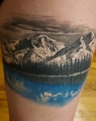Color Mountain Scene Overlooking Water
