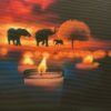 30"x14.5" Mother Nature Canvas Art Print - Candlelit Elephants at Sunset in The Savanna - Image 2