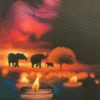 30"x14.5" Mother Nature Canvas Art Print - Candlelit Elephants at Sunset in The Savanna - Image 4