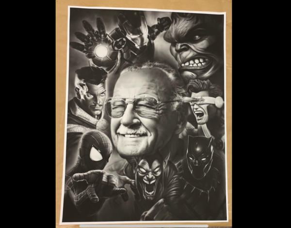 26" x 19" Art Print - Stan Lee Tribute With Marvel Character Portraits